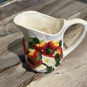 Vintage KMC ceramic pitcher fruit apple apples small creamer relief porcelain